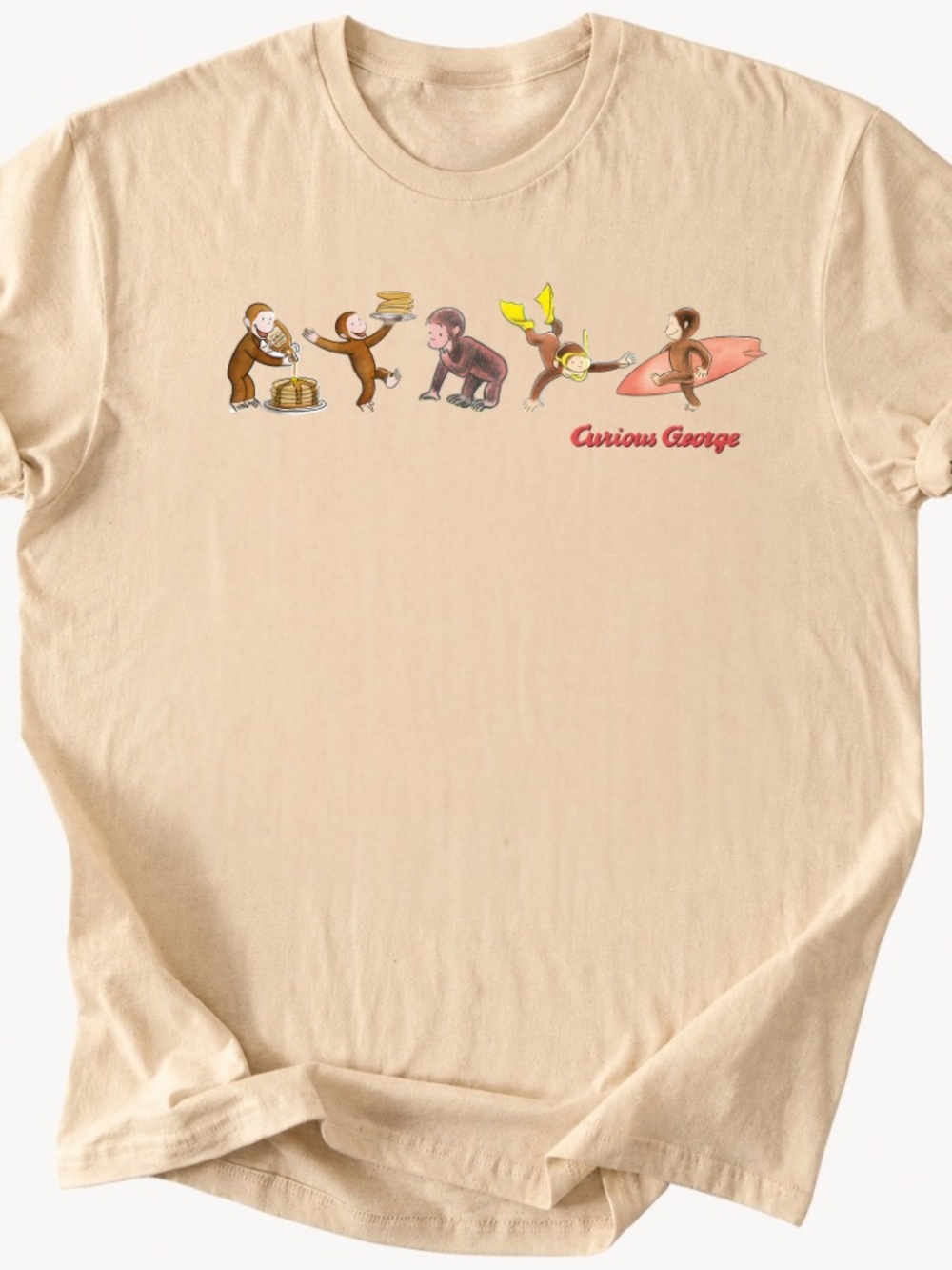 Beige curious George Graphic Tee shirt for men and women